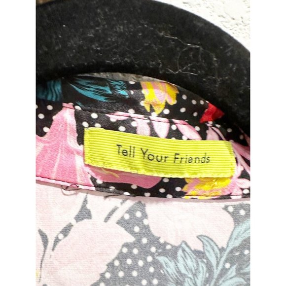 Tell Your Friends Womens Long Sleeve Shirt Button Up Alicia Print Silk Size L - Picture 7 of 8